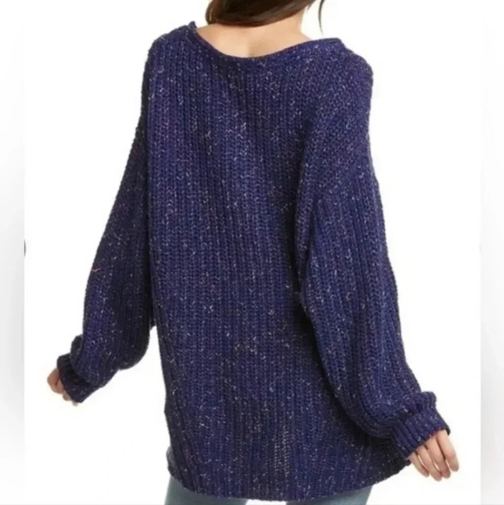 Free People Neon Lights Knit Sweater in Midnight Aura Combo Oversized Medium